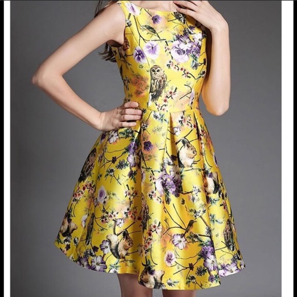 NWOT Fit and flared yellow dress - Picture 1 of 3